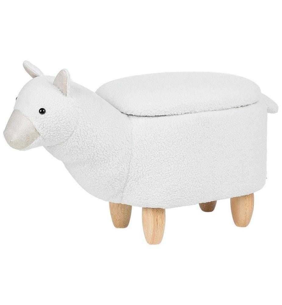 Tierhocker Weiss Polyester Baumwolle Gummibaumholz 45 x 65 x 30 cm Modern Praktisch Alpaka Stauraum Kindermöbel Kinderzimmer