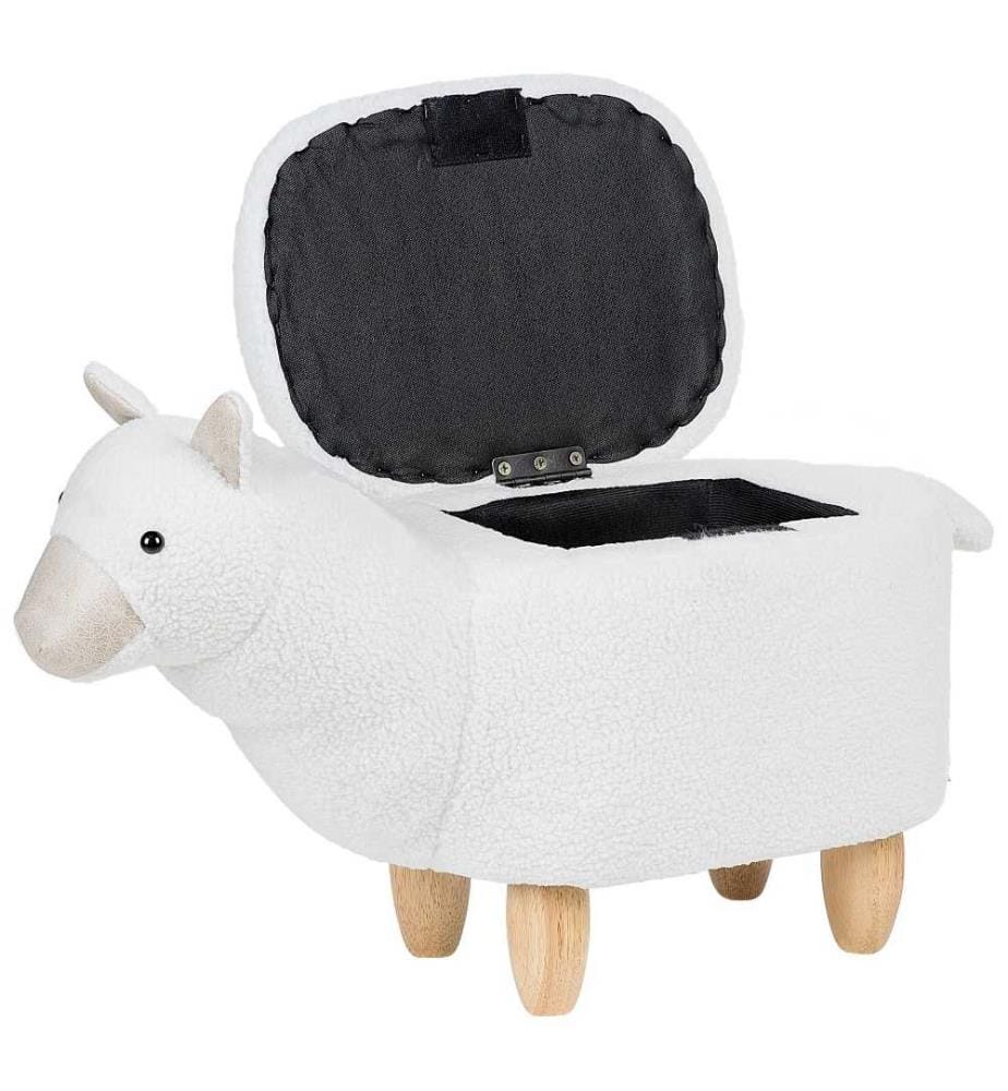Tierhocker Weiss Polyester Baumwolle Gummibaumholz 45 x 65 x 30 cm Modern Praktisch Alpaka Stauraum Kindermöbel Kinderzimmer