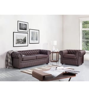 Ensemble de salon 4 places CHESTERFIELD Cuir Marron