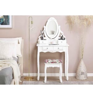 Coiffeuse avec miroir et tabouret AMOUR Blanc
