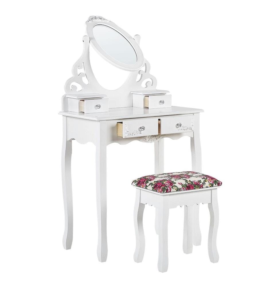 Coiffeuse avec miroir et tabouret AMOUR Blanc