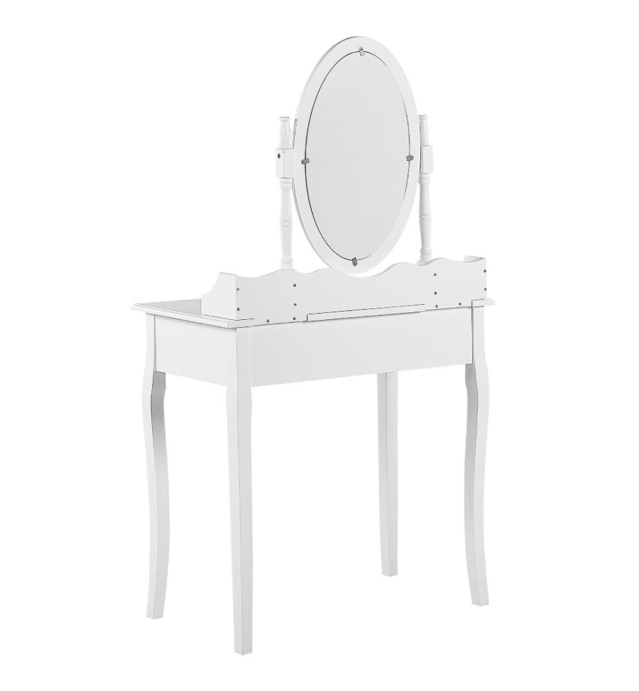 Table de Maquillage Coiffeuse Blanche avec Tiroir Miroir Ovale et Tabouret Assorti Motif Floral pour Chambre au Style Glamour et Romantique