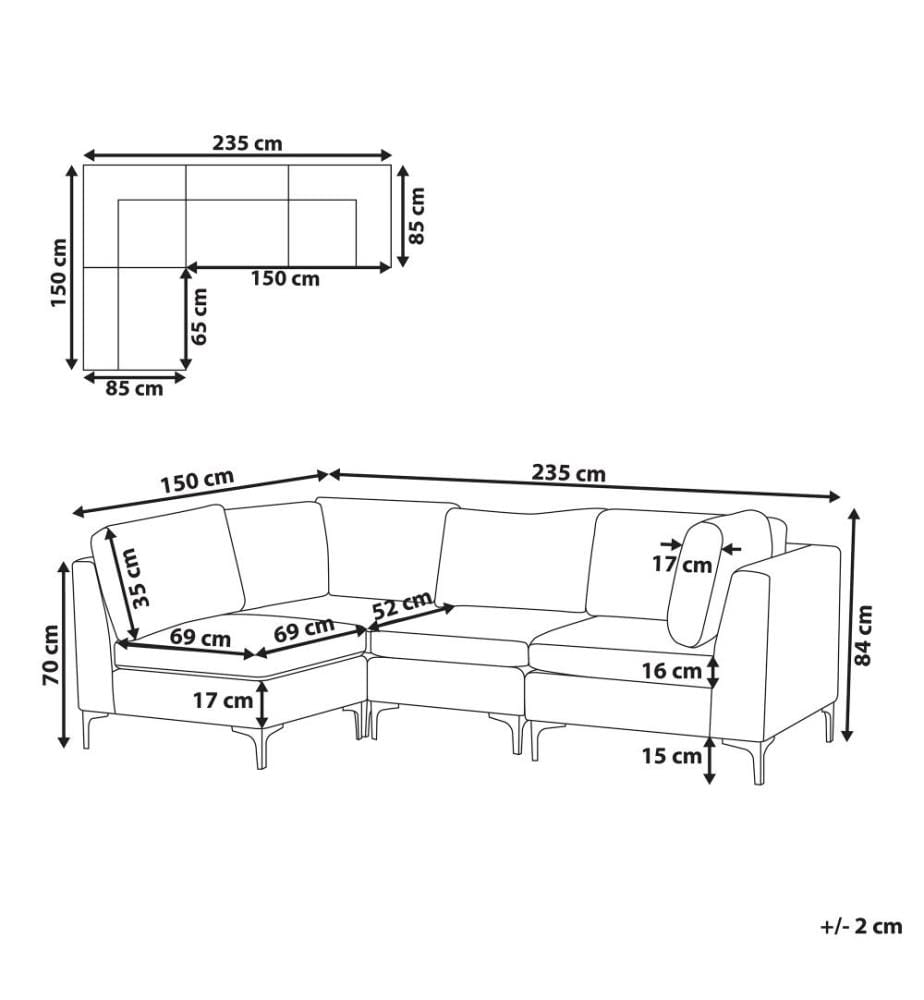 Modul Ecksofa 4-Sitzer EVJA Samtstoff Grau rechtsseitig