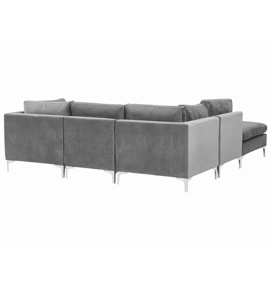 Modul Ecksofa 4-Sitzer EVJA Samtstoff Grau mit Ottomane rechtsseitig