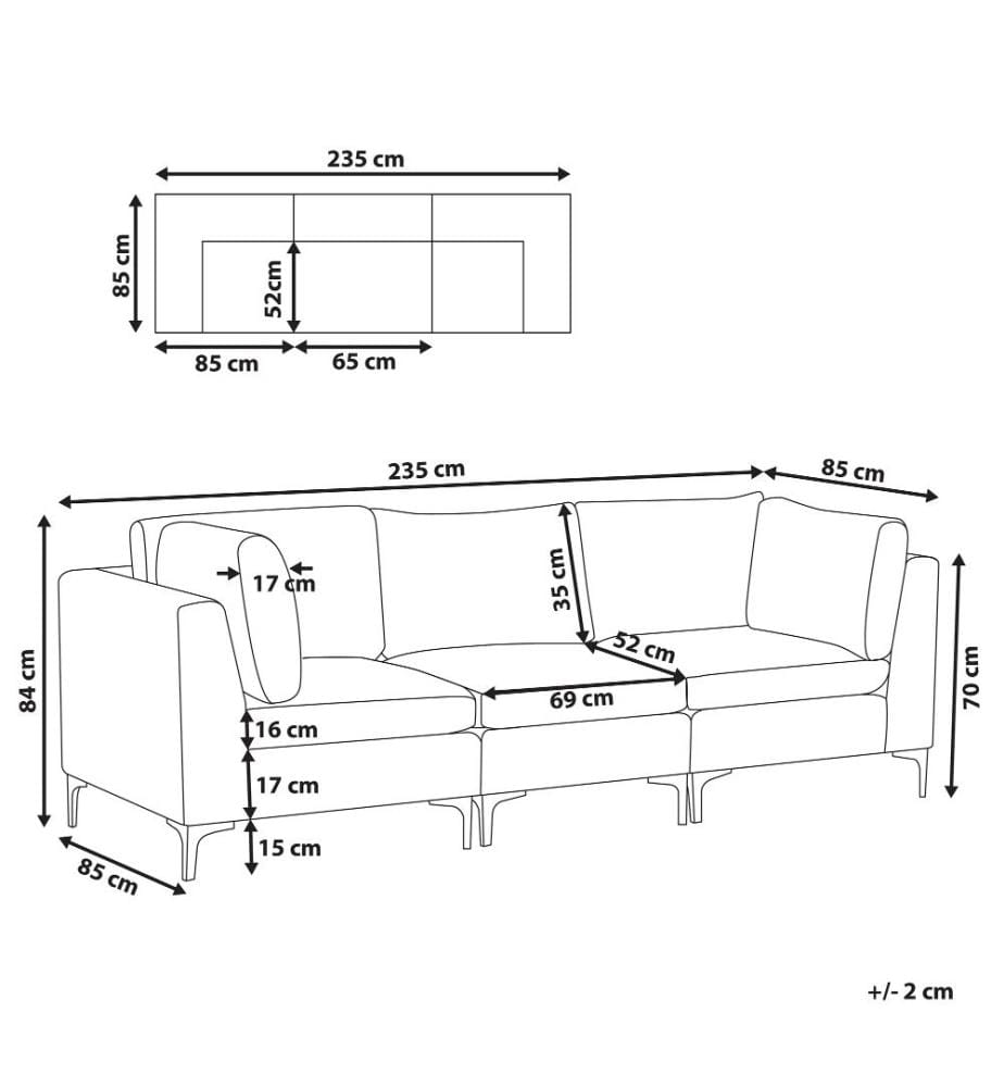 Modulsofa 3-Sitzer EVJA Samtstoff Grau