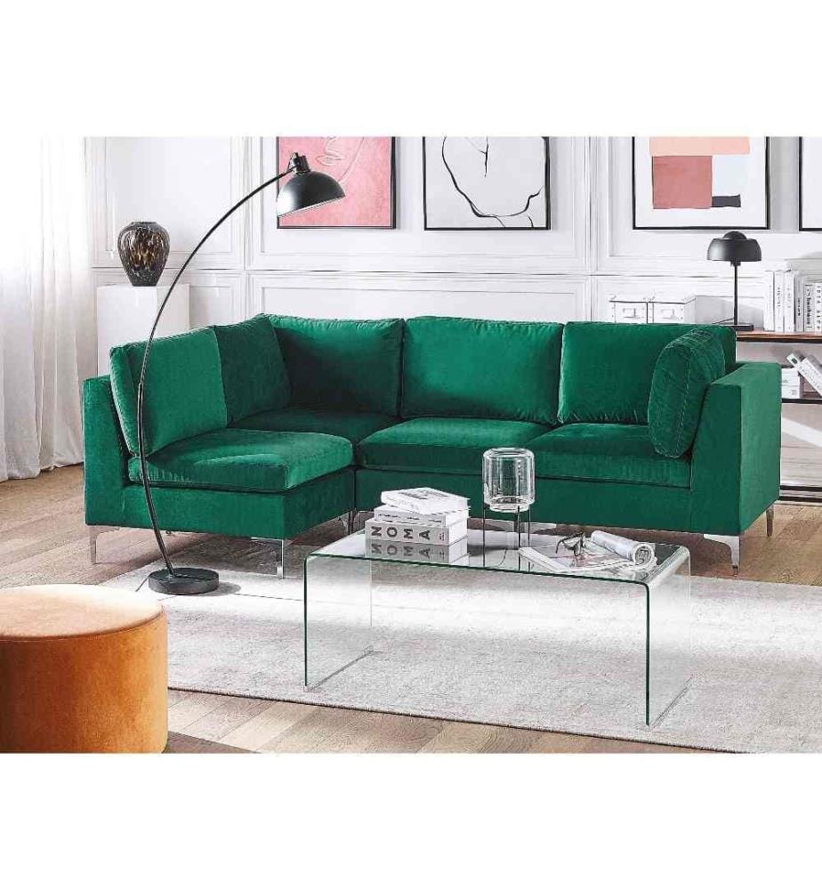 Modul Ecksofa 4-Sitzer EVJA Samtstoff Grün rechtsseitig