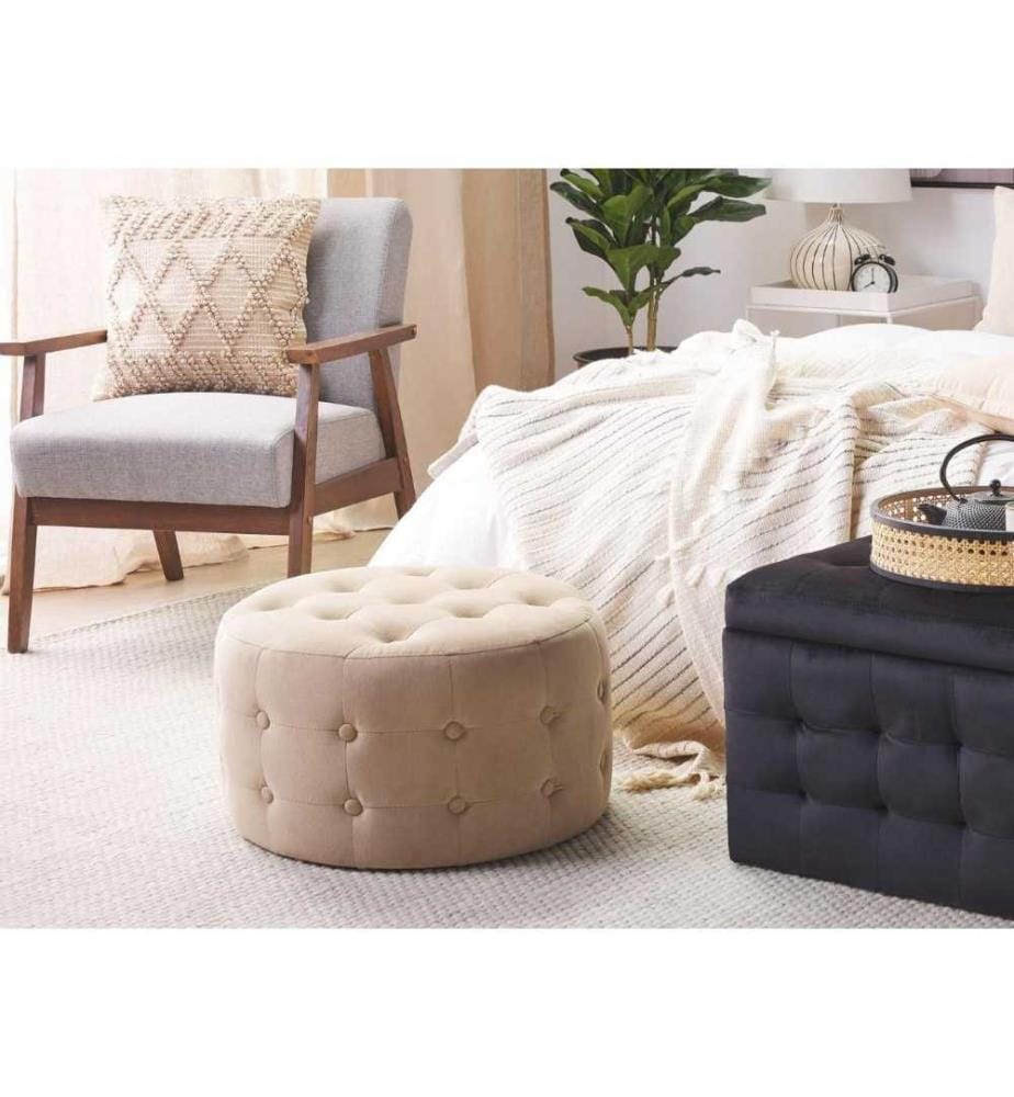 Pouf TAMPA Velours Beige sable