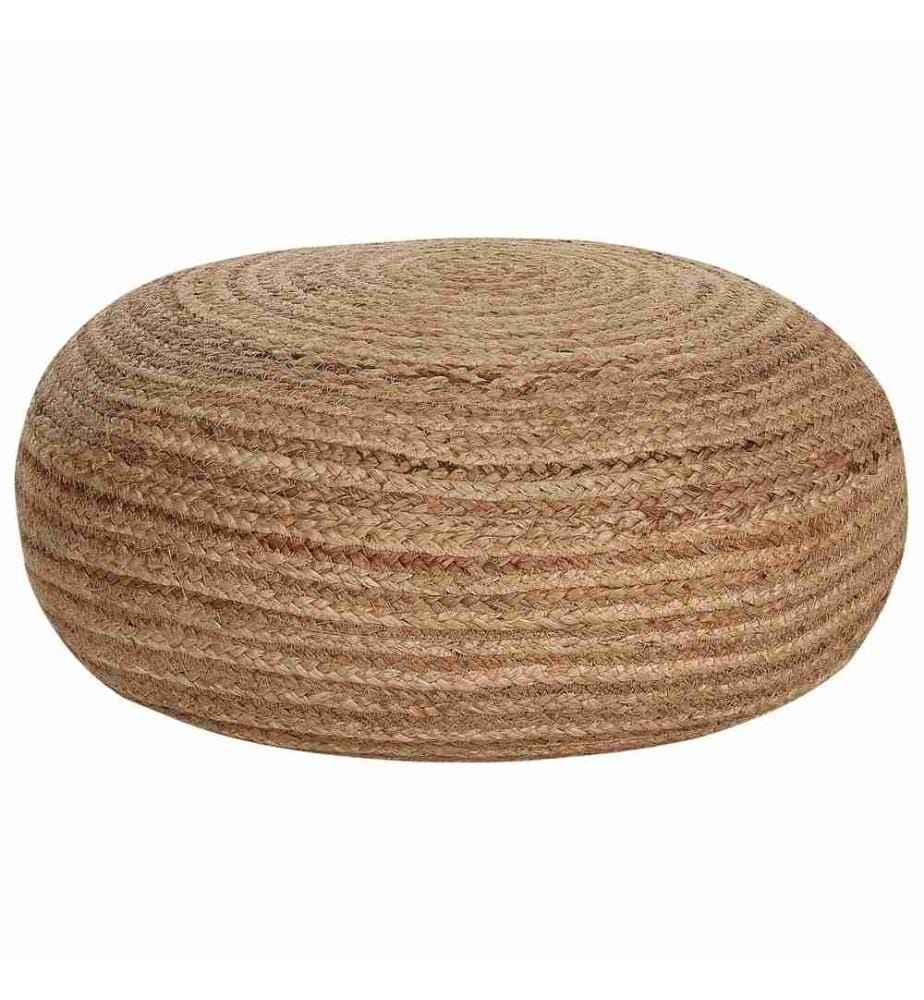 Pouf Beige Couleur Naturelle Jute Tressage ? 50 cm EPS Remplissage Rond Style Coussin Sol Boho Ottoman