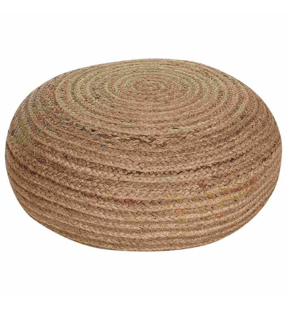 Pouf Beige Couleur Naturelle Jute Tressage ? 50 cm EPS Remplissage Rond Style Coussin Sol Boho Ottoman