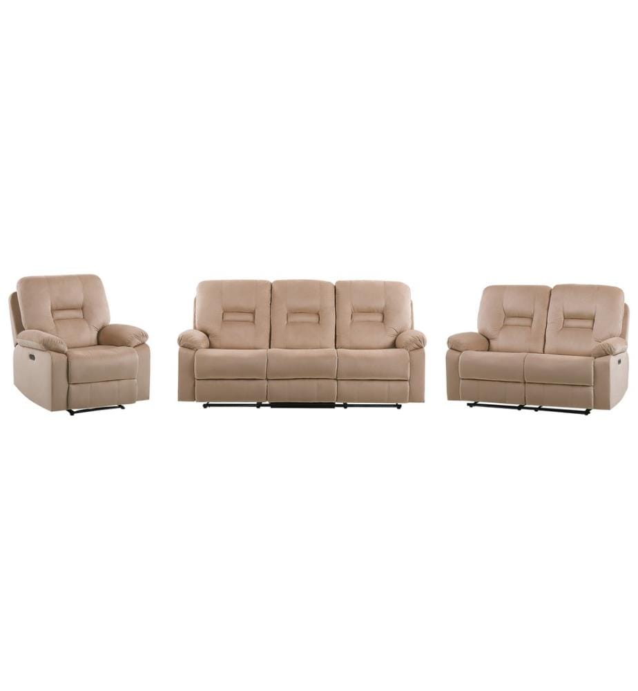 Set da salotto reclinabile elettrico 6 posti BERGEN Velluto Beige chiaro con porta USB