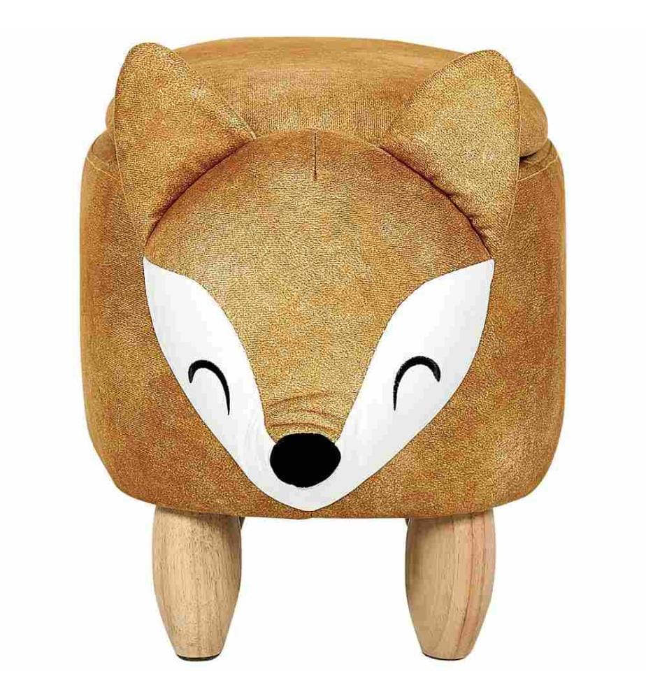 Tabouret de rangement animal FOX Velours Orange Renard