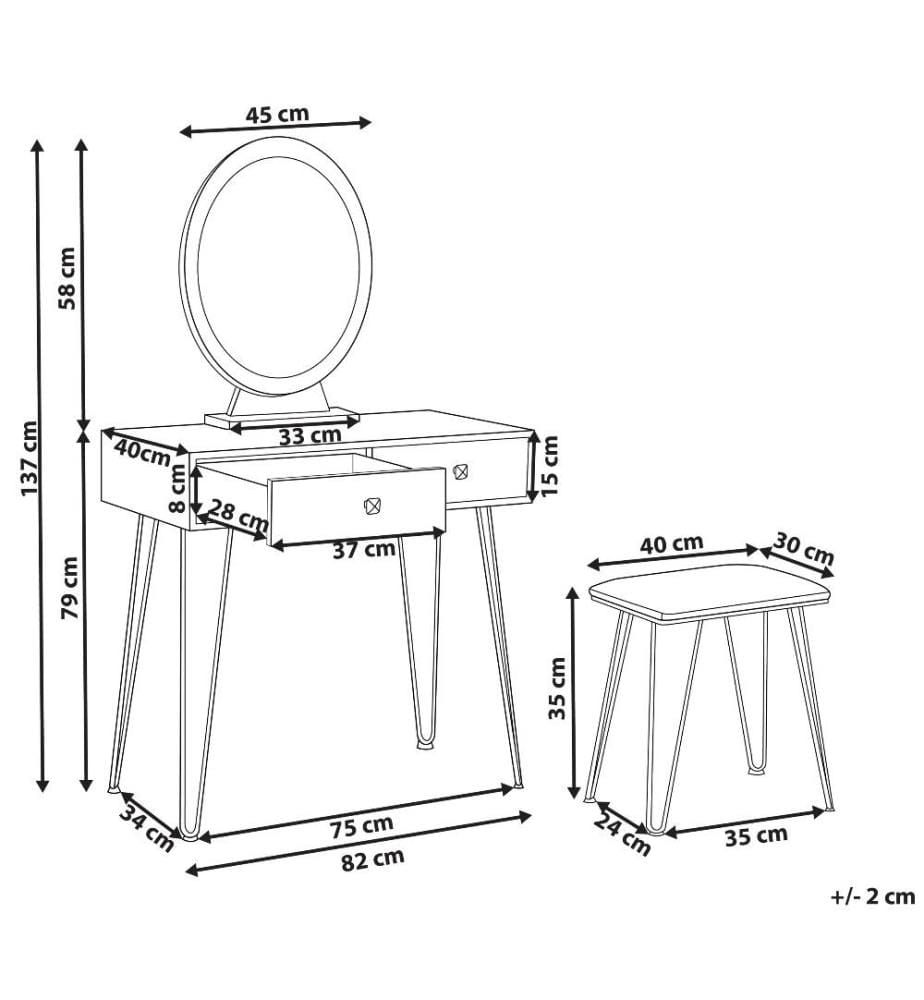 Coiffeuse avec miroir et tabouret CAEN LED Blanc
