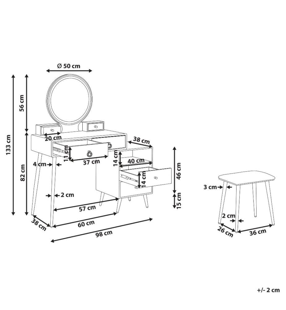 Coiffeuse avec miroir et tabouret YVES LED Noir