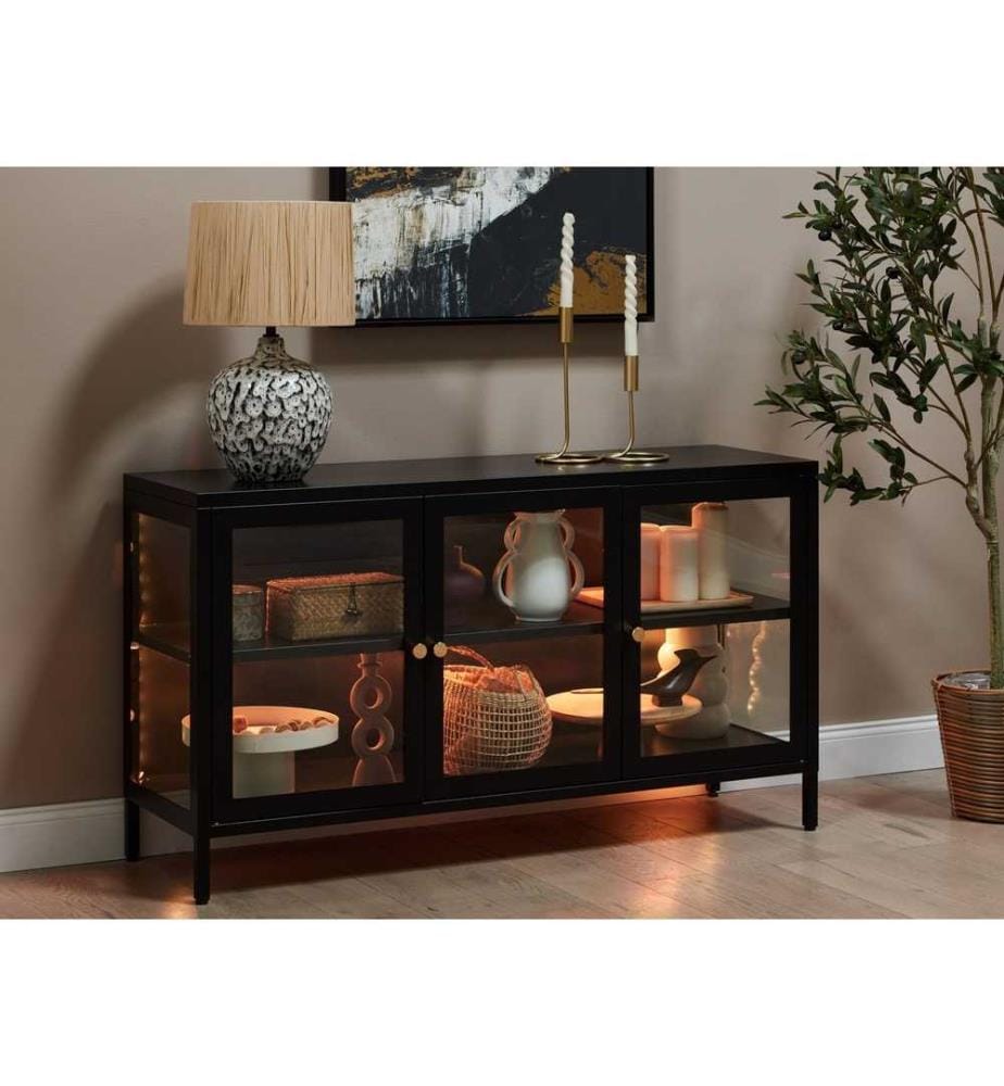 Sideboard mit LED-Beleuchtung NEWPORT Metall 115 cm Schwarz