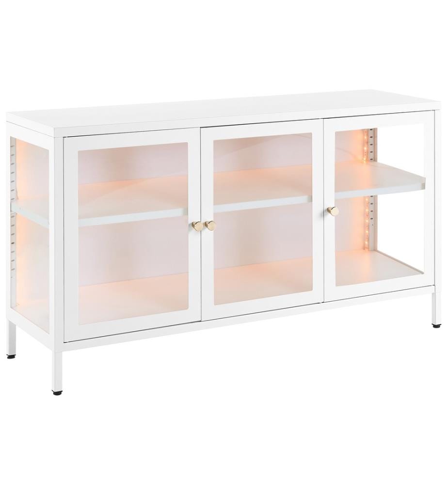 Sideboard mit Glastüren LED NEWPORT Metall 115 cm Weiss