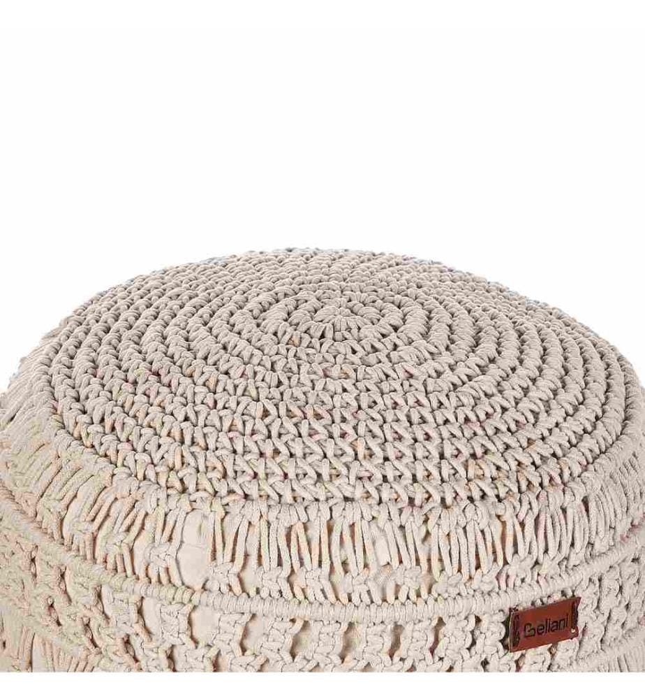 Pouf Beige aus Baumwolle ? 45 cm Rund Makramee Design Boho Stil Wohnaccessoires für Wohnzimmer Schlafzimmer Flur