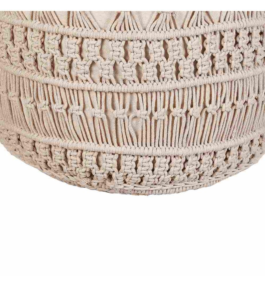 Pouf Beige aus Baumwolle ? 45 cm Rund Makramee Design Boho Stil Wohnaccessoires für Wohnzimmer Schlafzimmer Flur