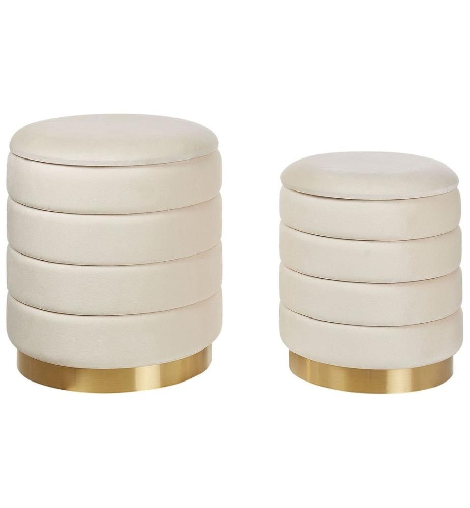 Pouf mit Stauraum 2er Set GARLAND Samtstoff Hellbeige