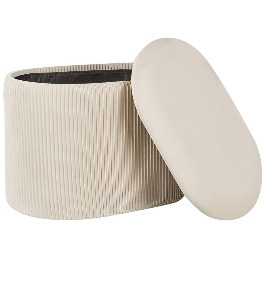 Pouf mit Stauraum RICHLAND Samtstoff Hellbeige
