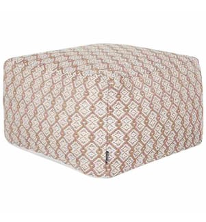 Pouf Beige und Weiss Stoffbezug 50 x 50 cm mit EPS-Perlen Quadratisch Geometrisches Muster Modern Boho Bodenkissen Sitzpouf Outdoor