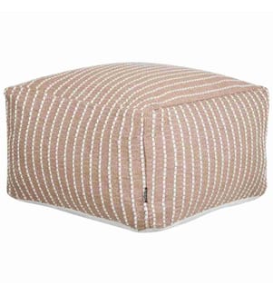 Pouf Goldbraun und Weiss Stoffbezug 50 x 50 cm mit EPS-Perlen Quadratisch Geometrisches Muster Modern Boho Bodenkissen Sitzpouf Outdoor