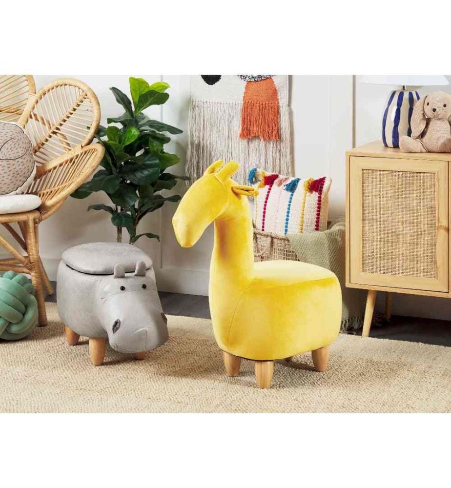 Tabouret de rangement animal HIPPO Cuir PU Gris clair Hippopotame