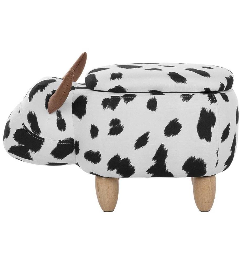Tierhocker Schwarz Weiss Polyester Baumwolle Gummibaumholz 35 x 32 x 60 cm Modern Lederoptik Kuh Praktisch Deckel Kindermöbel Kinderzimmer