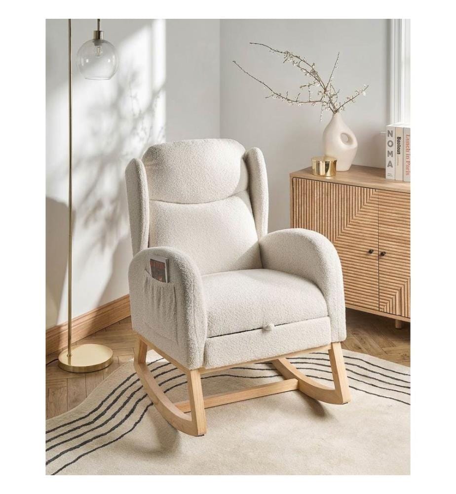 Fauteuil à bascule HASLEV Repose-pieds inclus Bouclé Blanc cassé