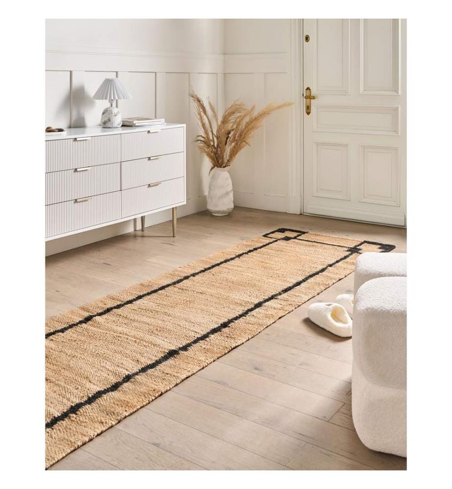 Teppich GONDIA Schwarz / Beige 80 x 300 cm Jute
