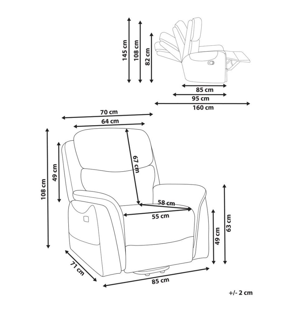 Fauteuil inclinable électrique GLORIE massant Cuir PU Taupe