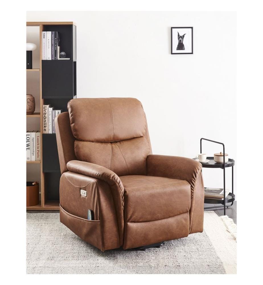 Fauteuil inclinable électrique GLORIE massant Cuir PU Marron
