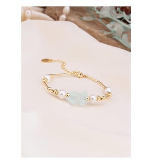 Bracciale di perle e opale blu - Blu e bianco