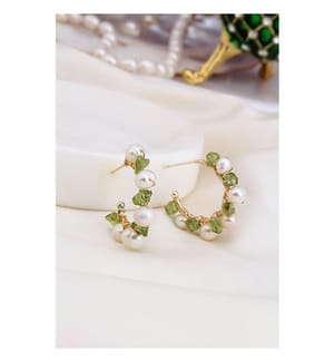 Boucles d'Oreilles Agate et Peral - Vert Blanc