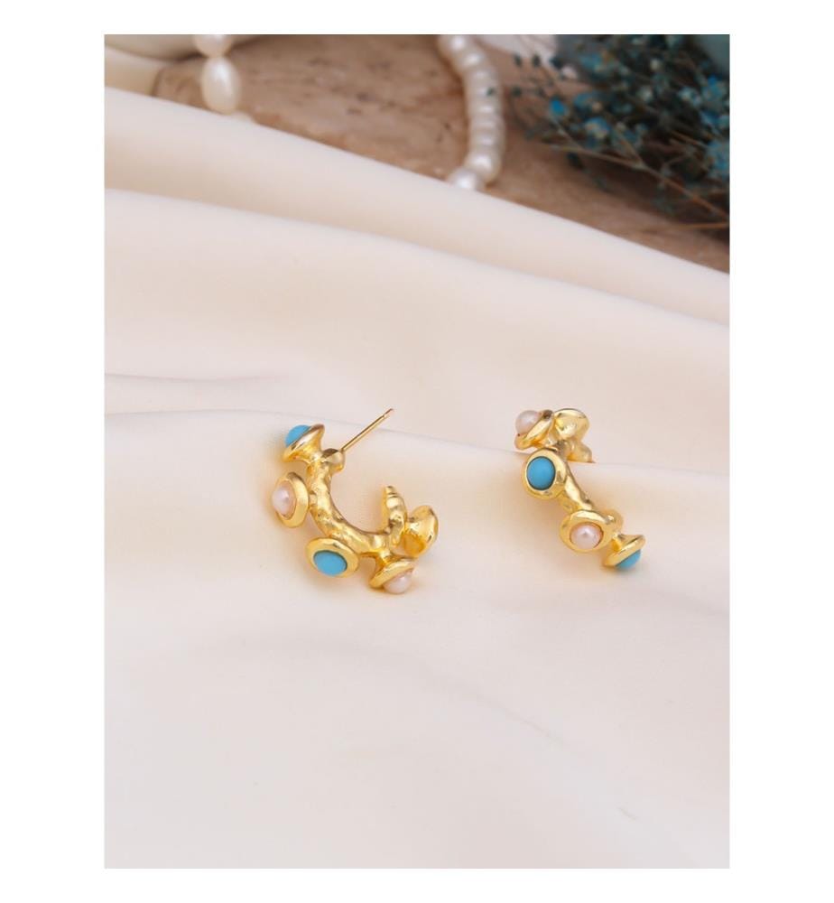 Ohrringe aus Opal und Perlen - Gold und Grün