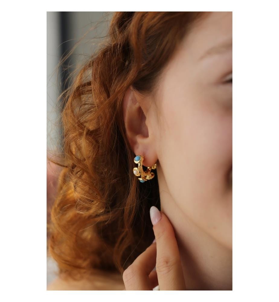 Ohrringe aus Opal und Perlen - Gold und Grün