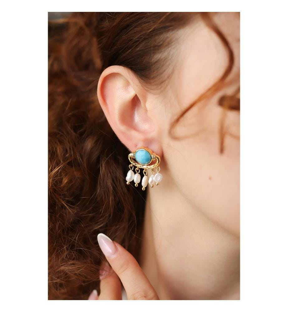 Ohrringe aus blauem Opal und Perlen - Blau