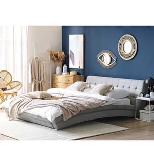 Wasserbett Polsterbezug Grau 160 x 200 cm Geschwungene Form Steppnähte am Kopfteil Wärmedämmung für Dual System Modern