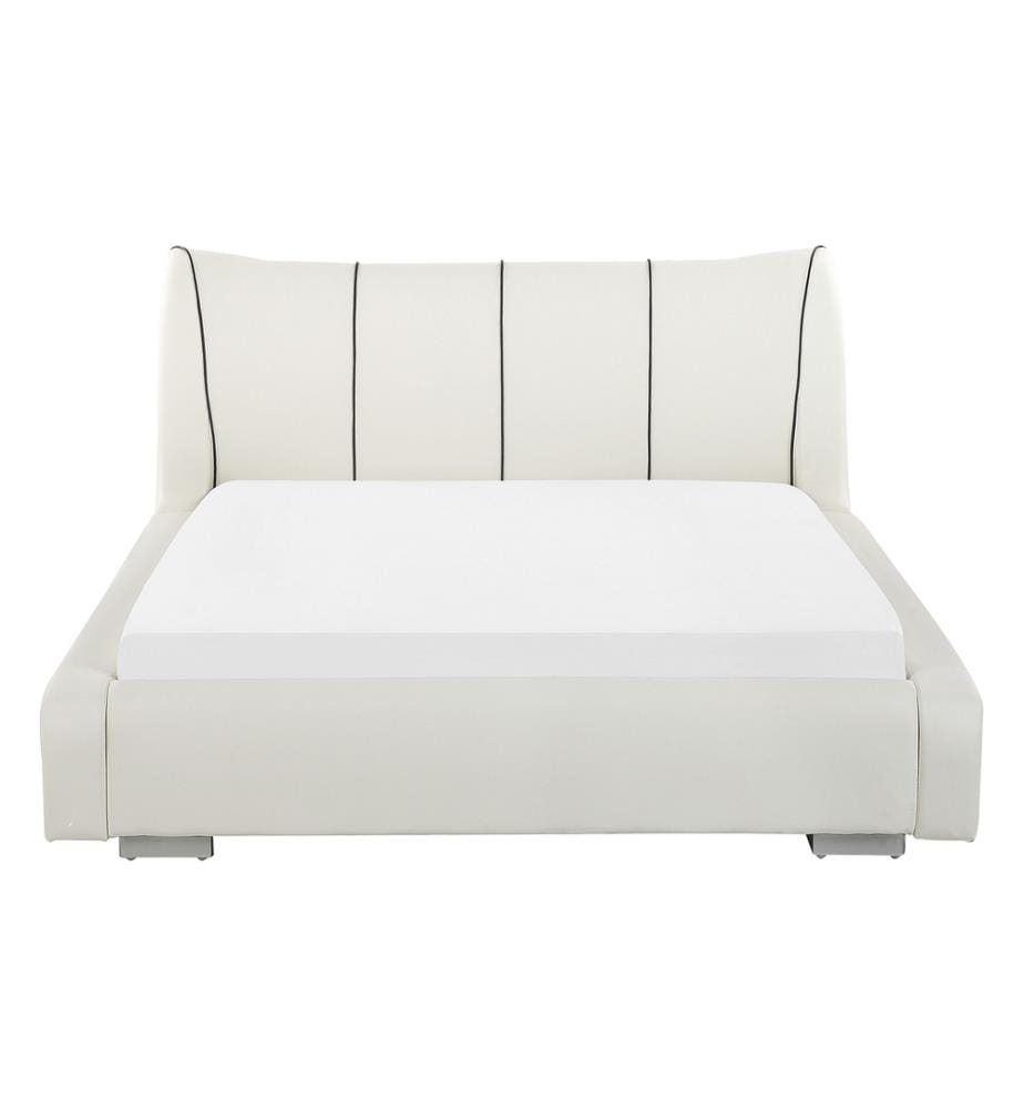 Lit à Eau au Design Moderne en Cuir Véritable Blanc avec Accessoires Inclus et Éclairage LED pour 2 Personnes 140 x 200 cm