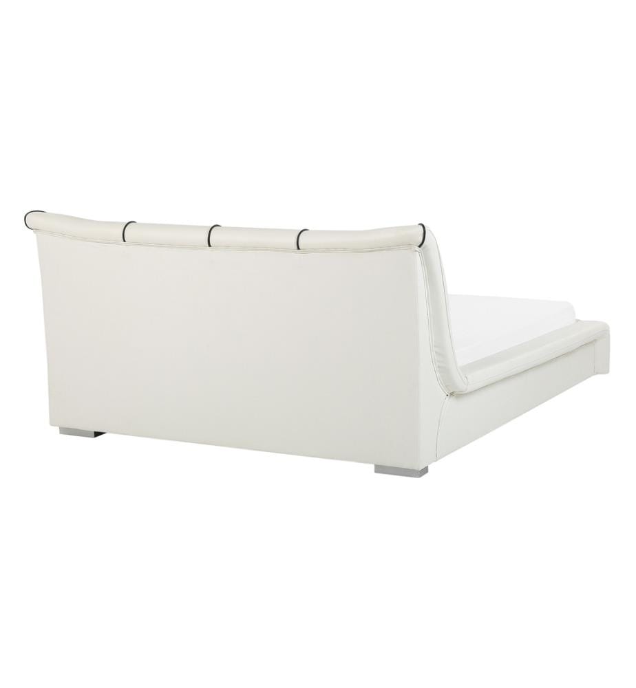 Lit à Eau au Design Moderne en Cuir Véritable Blanc avec Accessoires Inclus et Éclairage LED pour 2 Personnes 140 x 200 cm