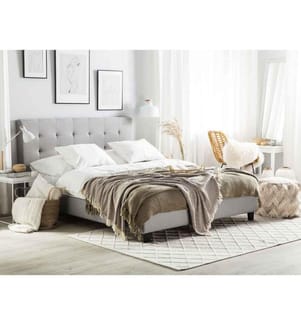 Wasserbett hellgrau, Doppelbett 160 x 200 cm, mit gepolsterten Rahmen und Knopfverzierung