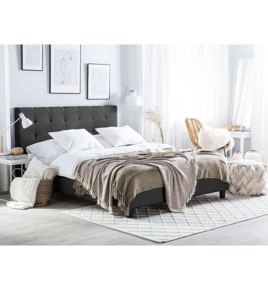 Letto ad acqua in poliestere grigio scuro 160 x 200 cm testiera imbottita camera da letto stile moderno