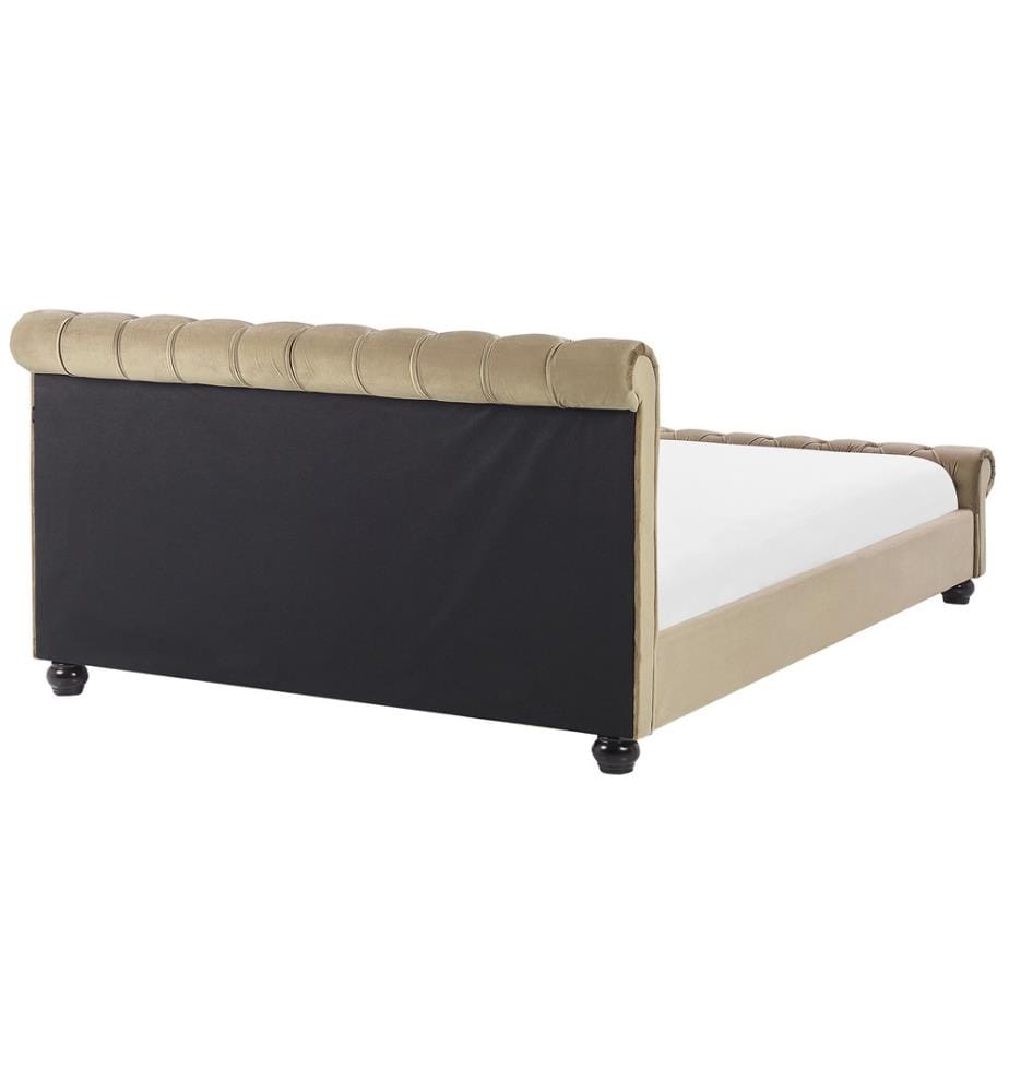 Lit à Eau Double en Velours Beige 160 x 200 cm Cadre Capitonné Confortable et Design Glamour pour Chambre Moderne ou Classique