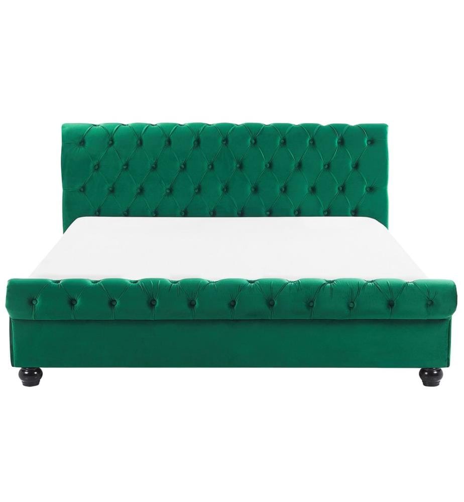 Letto ad acqua 160 x 200 cm in velluto verde smeraldo con testiera trapuntata glamour