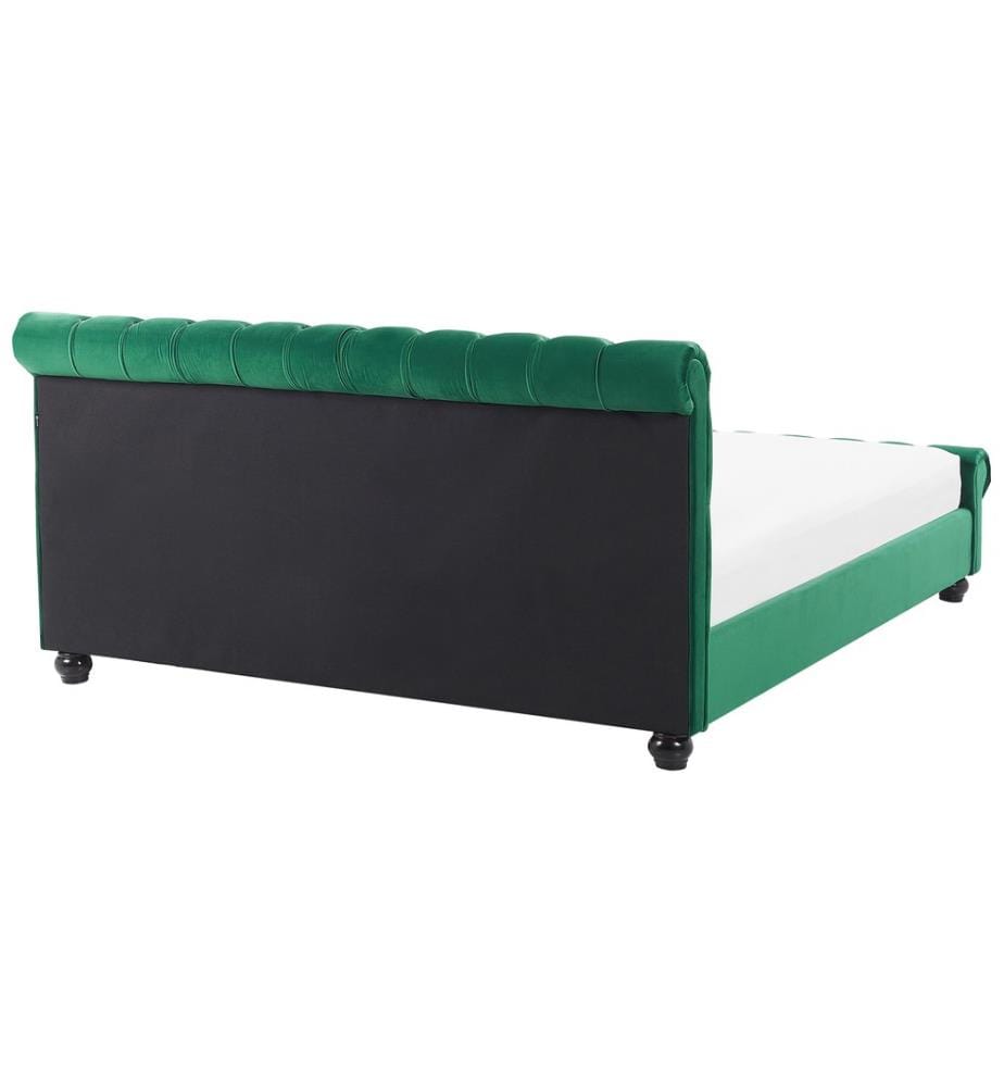 Letto ad acqua 160 x 200 cm in velluto verde smeraldo con testiera trapuntata glamour