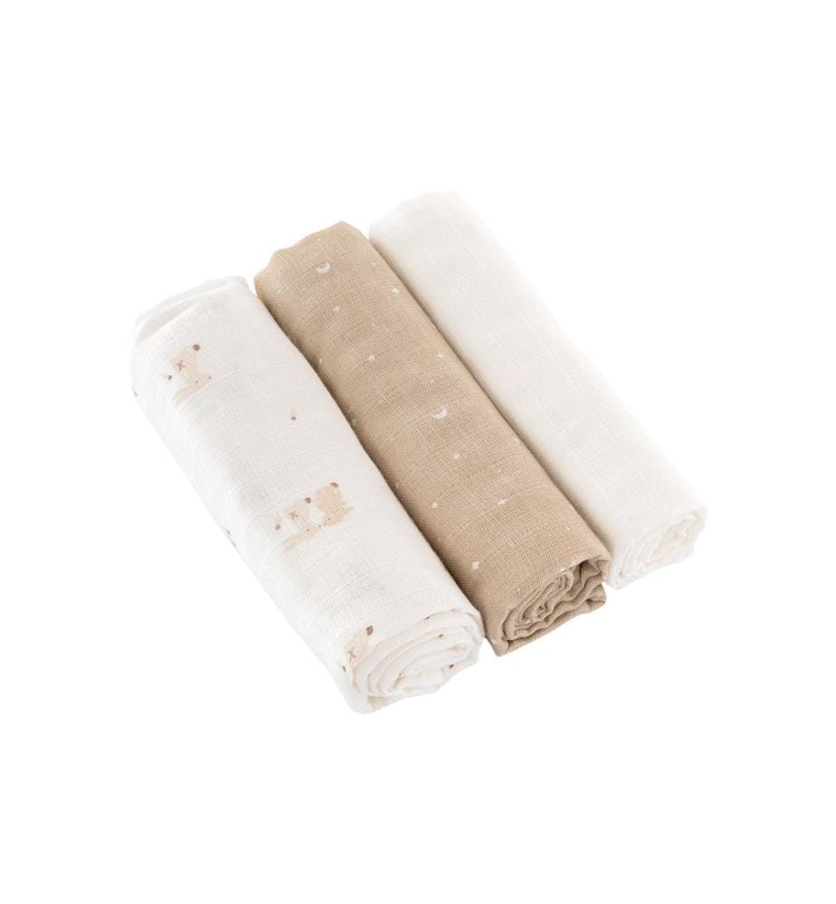 Träumeland - Mulltuch Hophop Bunny beige 3er Set, 80 x 80 cm