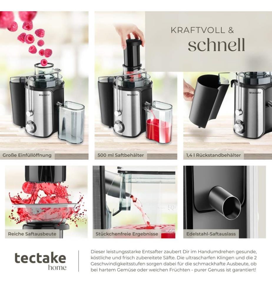 Juicer Frufi - 2 speed settings, stainless steel, 500 ml capacity, 600W - silver