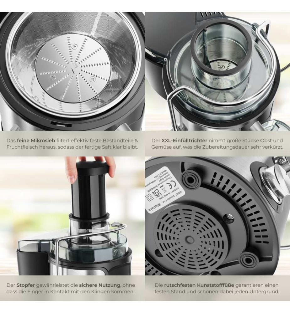 Juicer Frufi - 2 speed settings, stainless steel, 500 ml capacity, 600W - silver