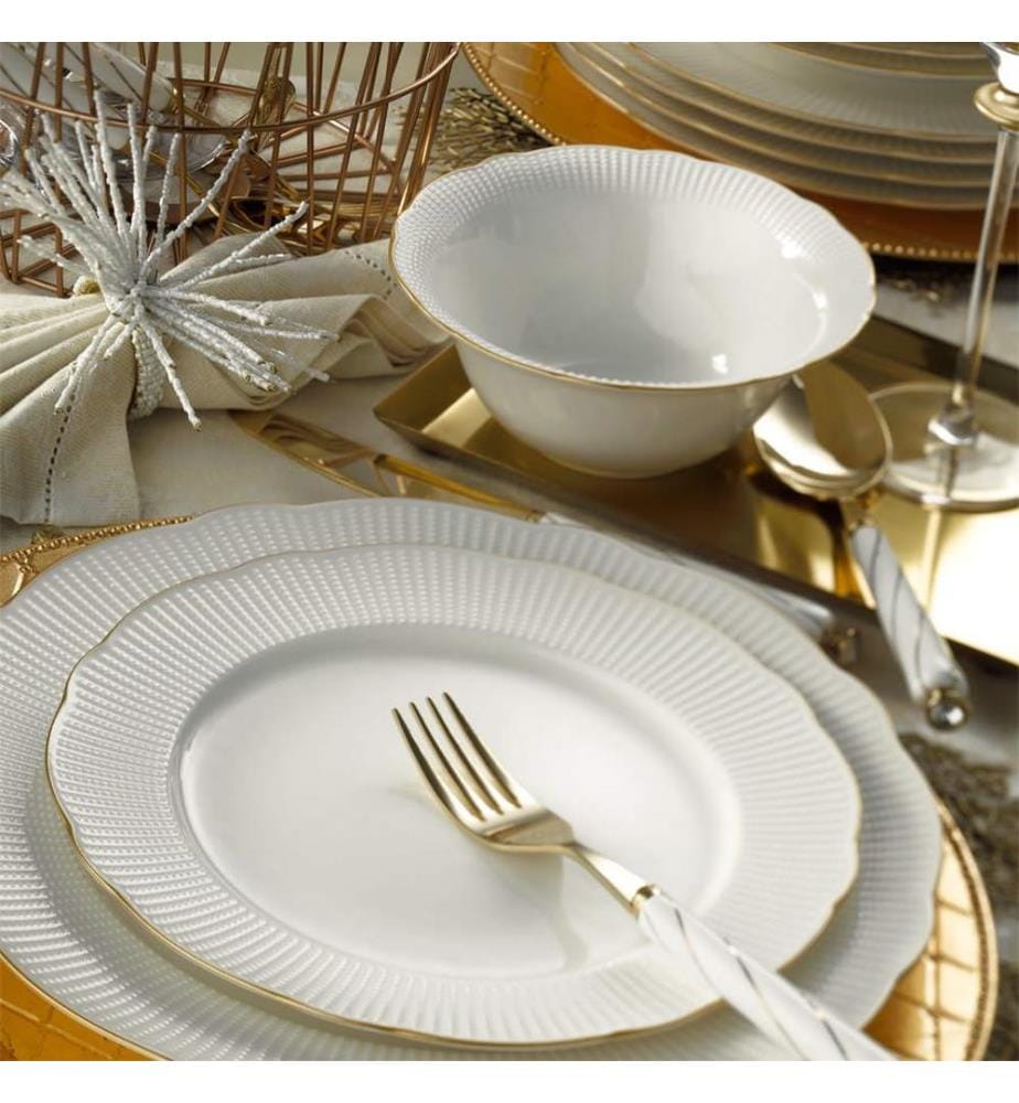 Service de Table 26 Pièces en Porcelaine - Blanc et Doré
