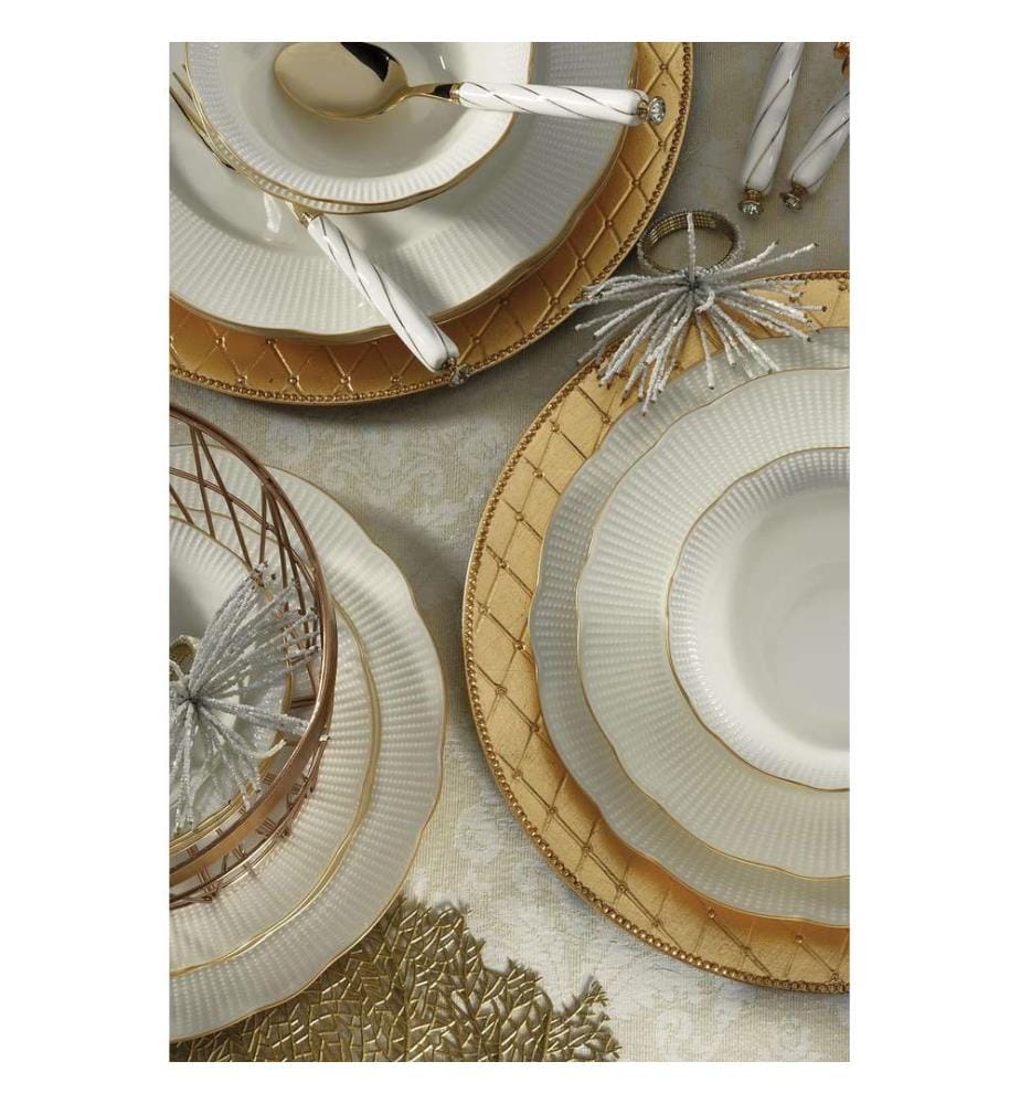 Service de Table 26 Pièces en Porcelaine - Blanc et Doré