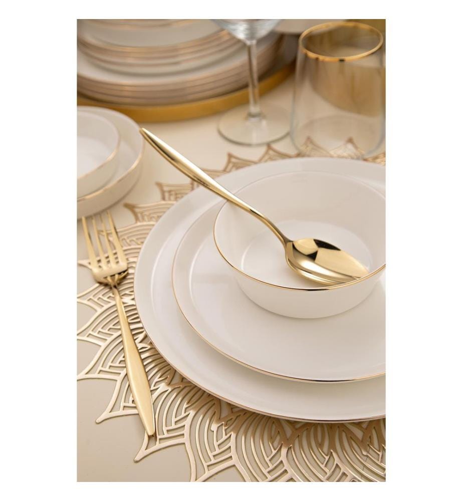 Service de Table 26 Pièces en Porcelaine - Blanc et Doré